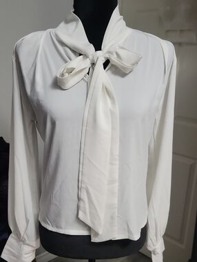 5/$20**No Brand Medium* White Lomg Sleeve Blouse With Long Tie At The Neck